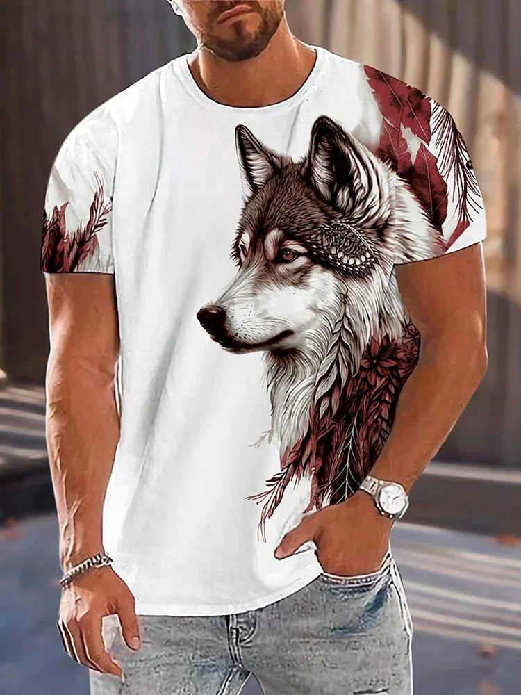 T-shirt pour hommes grande taille, tendance streetwear, fitness, course à pied, manches courtes, imprimé animal loup 3D, sport, séchage rapide, respirant