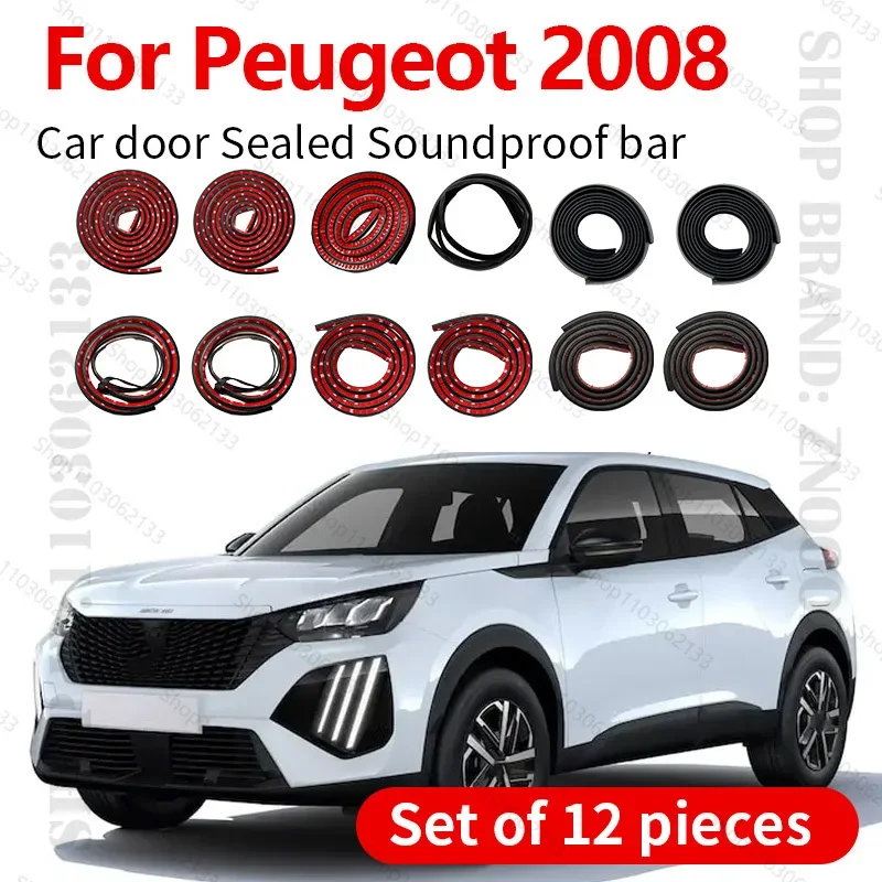

For Peugeot 2008 Car Door Seal Strip Rubber Double Layer Sealing Protector Soundproof Strip Dustproof Seal Strip 12PCS Set
