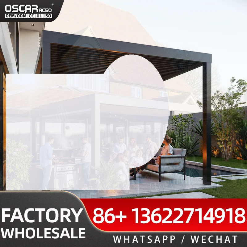 Outdoor Aluminium Wall Mounted Waterproof Louver Opening Motorized Roof Cover Pergola Gazebo for Garden Patio Balcony pergola