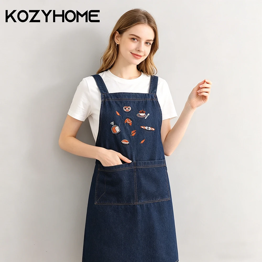 

Vintage Denim Apron for Kitchen Cooking Baking Coffee Shop Barista Uniform Fashion Jean Apron for Men Women