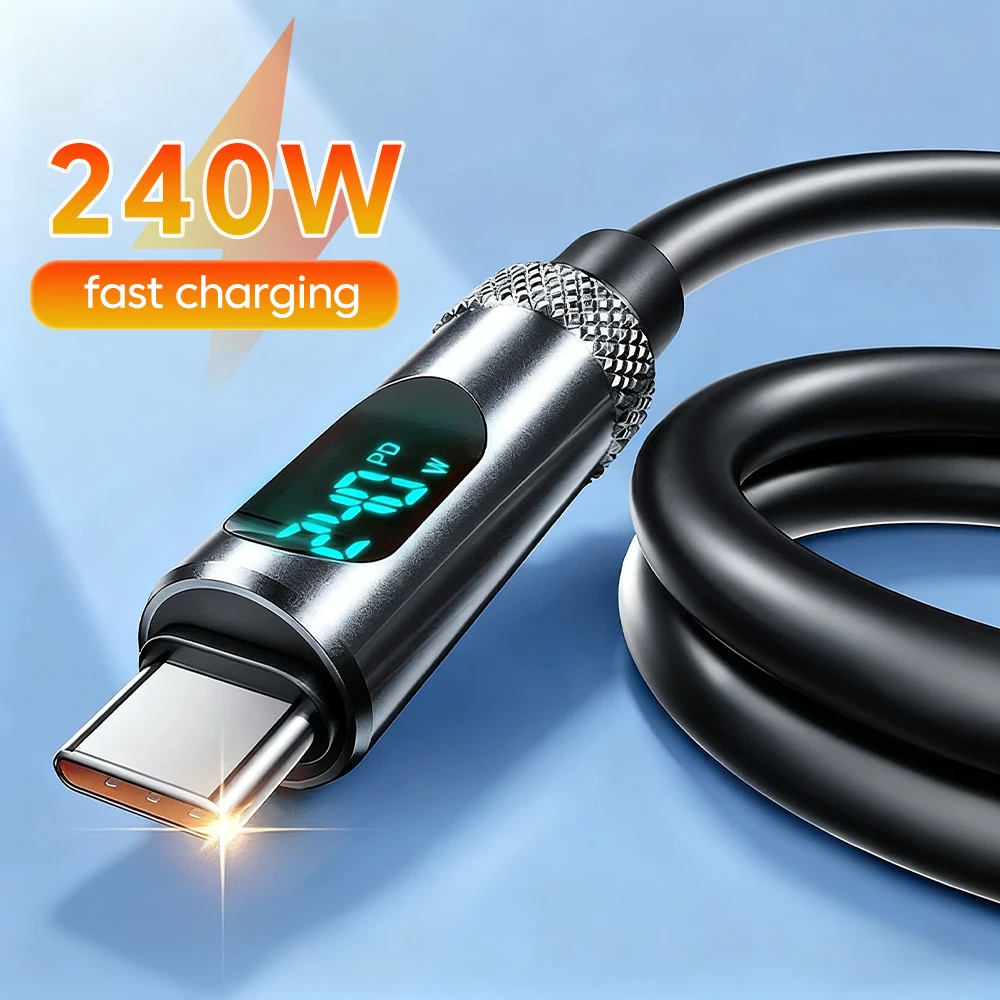 Cable de datos digitales de silicona de 240W tipo C a tipo C Cable de carga rápida para iphone 15 16 Samsung Laptop Tablet Cable Dual tipo C