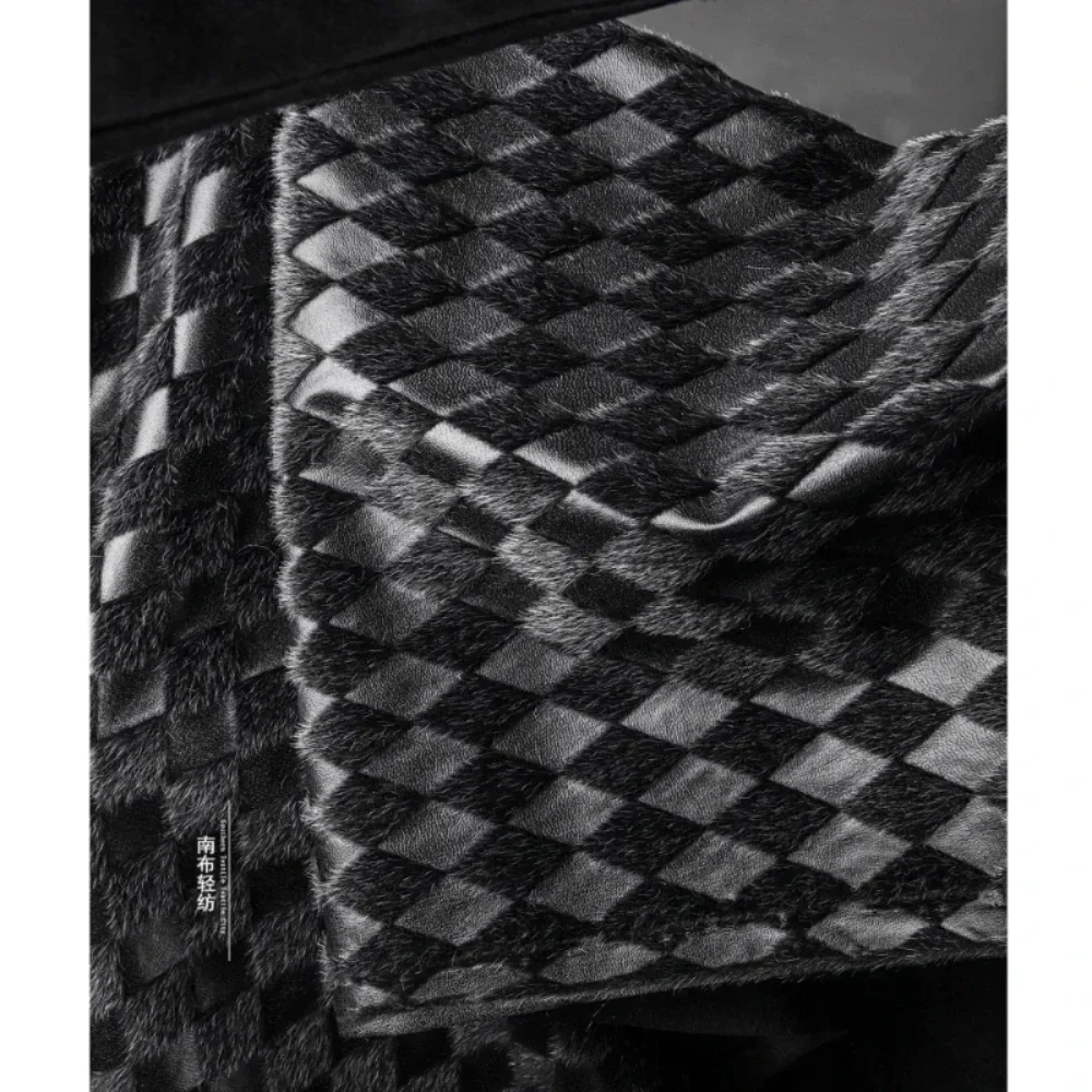 

Plush Leather Fabric Black White Diamond Texture Creative Bag Skirt Coat Wholesale Cloth Per Meter for Diy Sewing Material