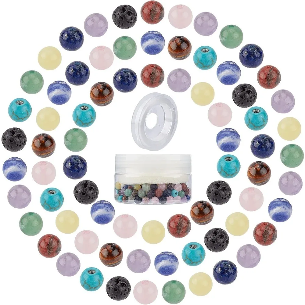 

200pcs 6mm 10 Styles Chakra Round Stone Bead 7 Chakra Beads Semi Precious Beads Elastic Thread Plastic Bead Containers