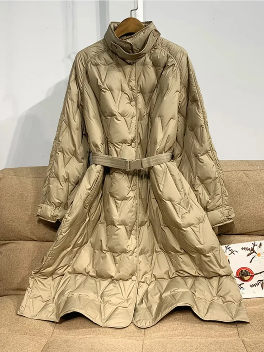 2025 جديد الشتاء المرأة سترة طويلة الأبيض بطة أسفل سترة الإناث الدافئة حزام قابل للضبط عادية الكاكي الأسود البخاخ معاطف #2