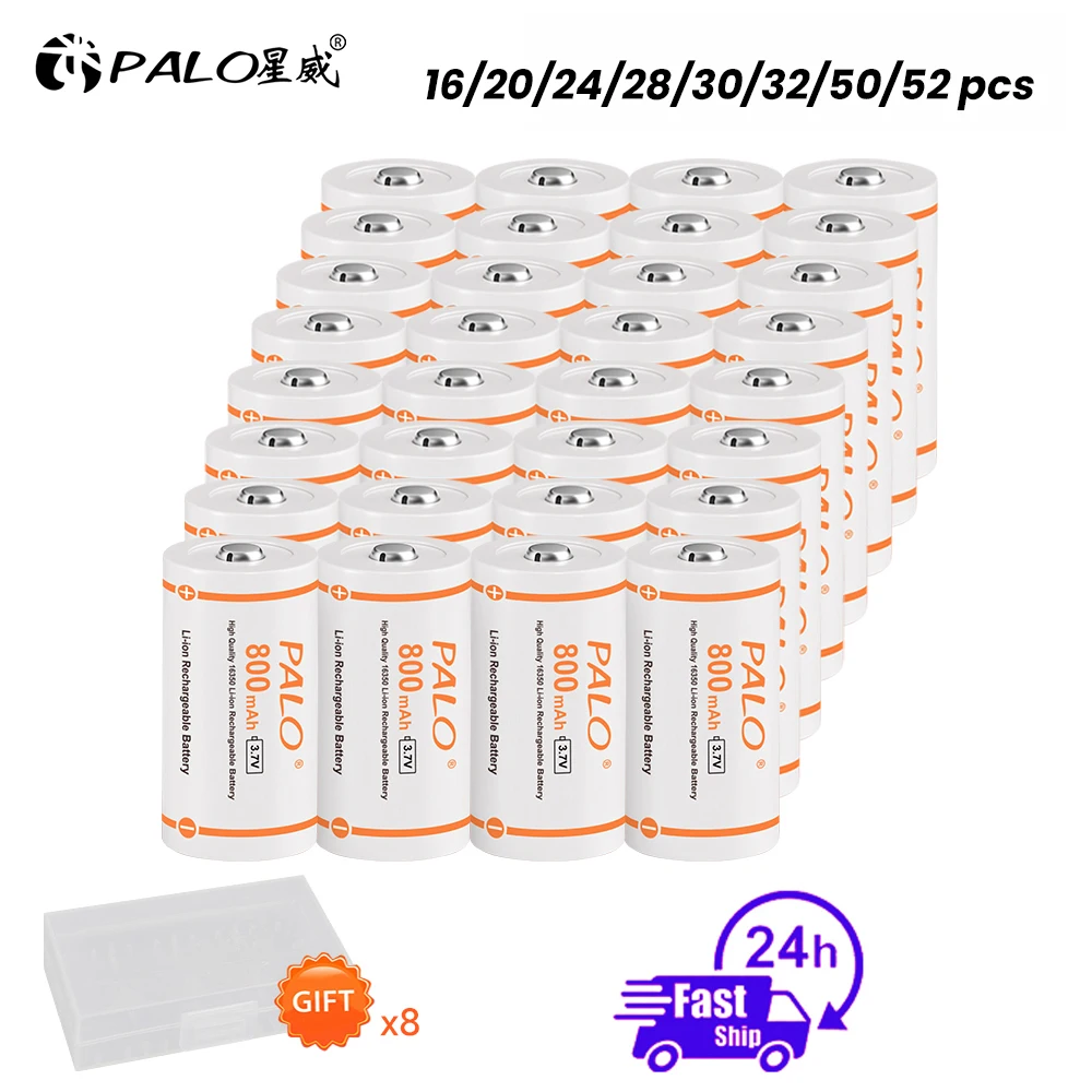 

PALO 16/20/24/28/30/32/50/52pcs 16340 3.7V Li-ion Rechargeable Battery RCR123 Battery for LED Flashlight 16340 CR123A Battery