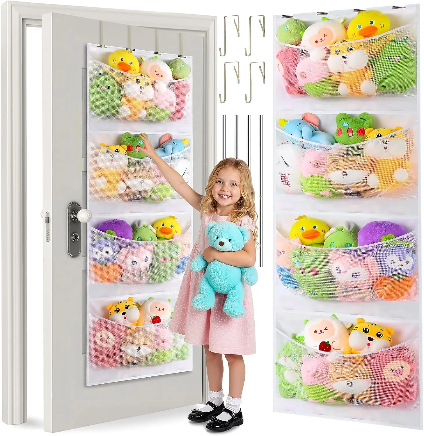 

Upgraded Assembly Type Stuffed Animal Storage. Original Design & Patented, 4 Components Over the Door Organizer, Adjusta