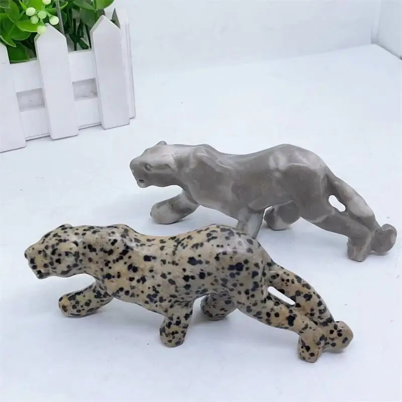 Natural Balmatin & Shellstone Cheetah Gemstone Room Decoration Healing Crystal Animal Figurine Reiki Carved Stones Gift 1PCS