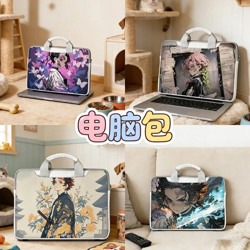 

Anime Demon Slayer: Kimetsu No Yaiba Tanjiro Nezuko Laptop Bag Cute Waterproof Cartoon Print PU Fashion Storage Bag Student Gift