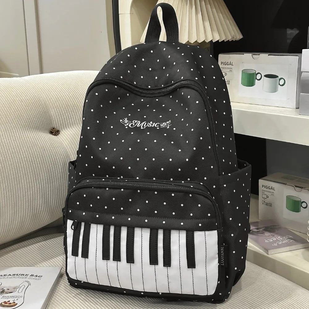 New Large Capacity Polka Dot Backpack Lightweight Multifunctional Piano Key Backpack Black Piano Mochilas for Women