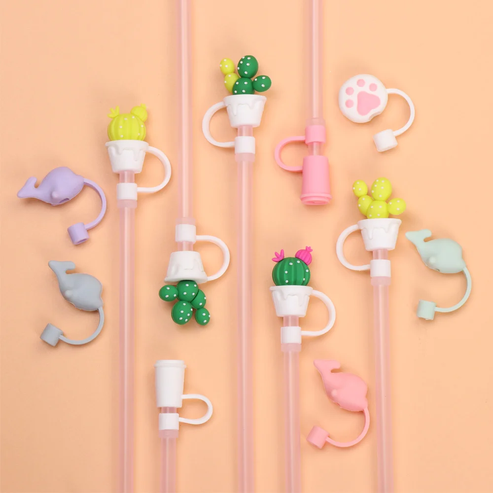 1PC Creative Reusable Silicone Straw Plug Splash Proof Drinking Dust Cap Dust-proof Straw Tips Cover Cup Accessory Kitchen Tool