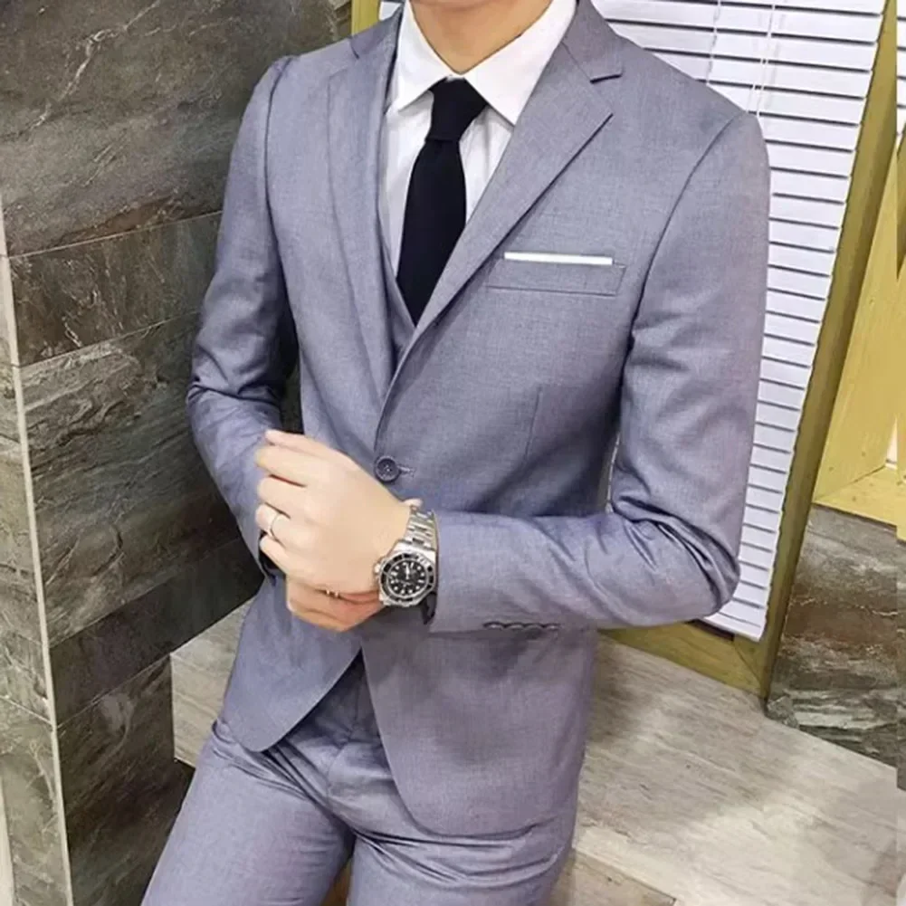 Men Suit Regular Slight Stretch Three Piece Set Trousers Blazer Waistcoat Casual For Office Business Comfortable