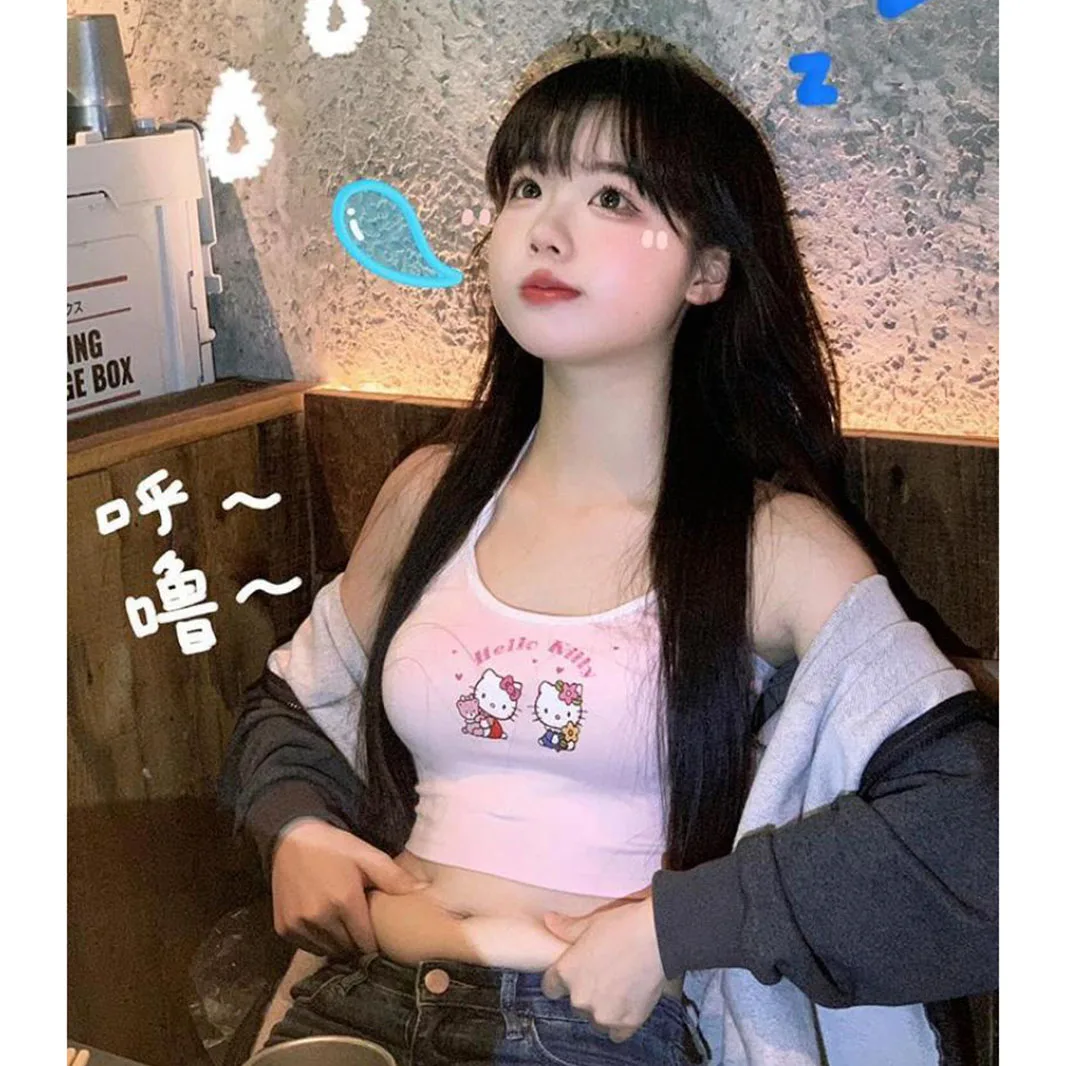 

Плюшевые Милые Мультяшные куклы Hello Kitty Sanrio с лямкой на шее, жилет для похудения, плюшевые аниме игрушки для девочек, детские игрушки, подарок на день рождения