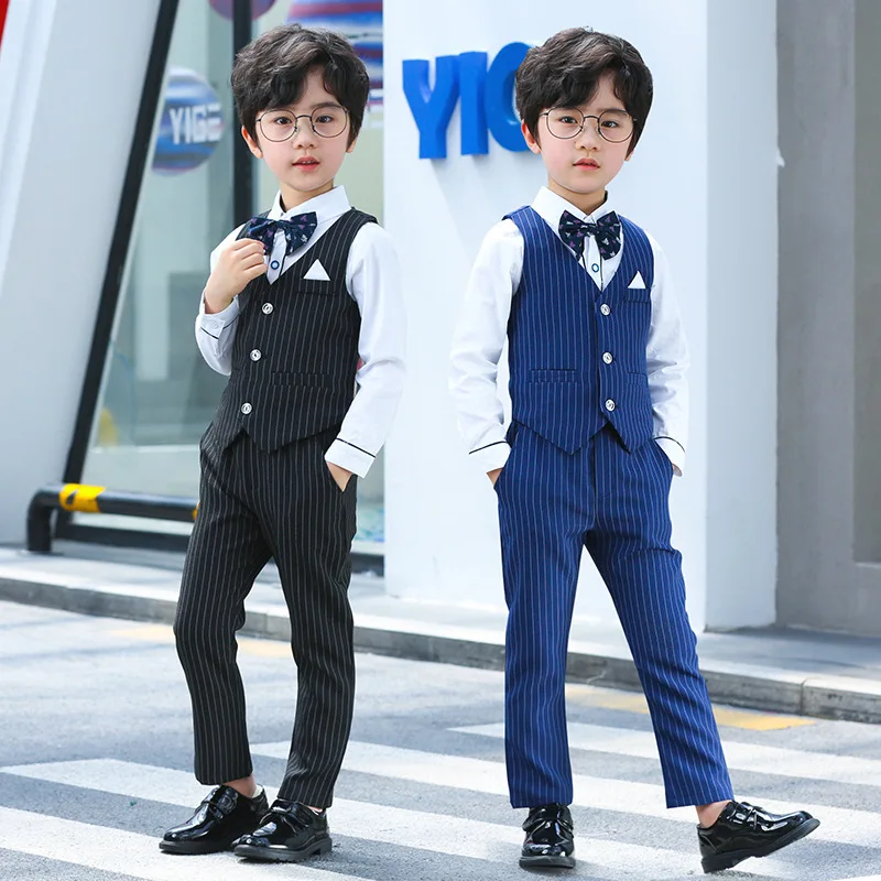 Boys Striped Formal Vest Set For Spring Autumn 2024 New Student Dress Hosting Walk Show Piano Children's Performance Clothes