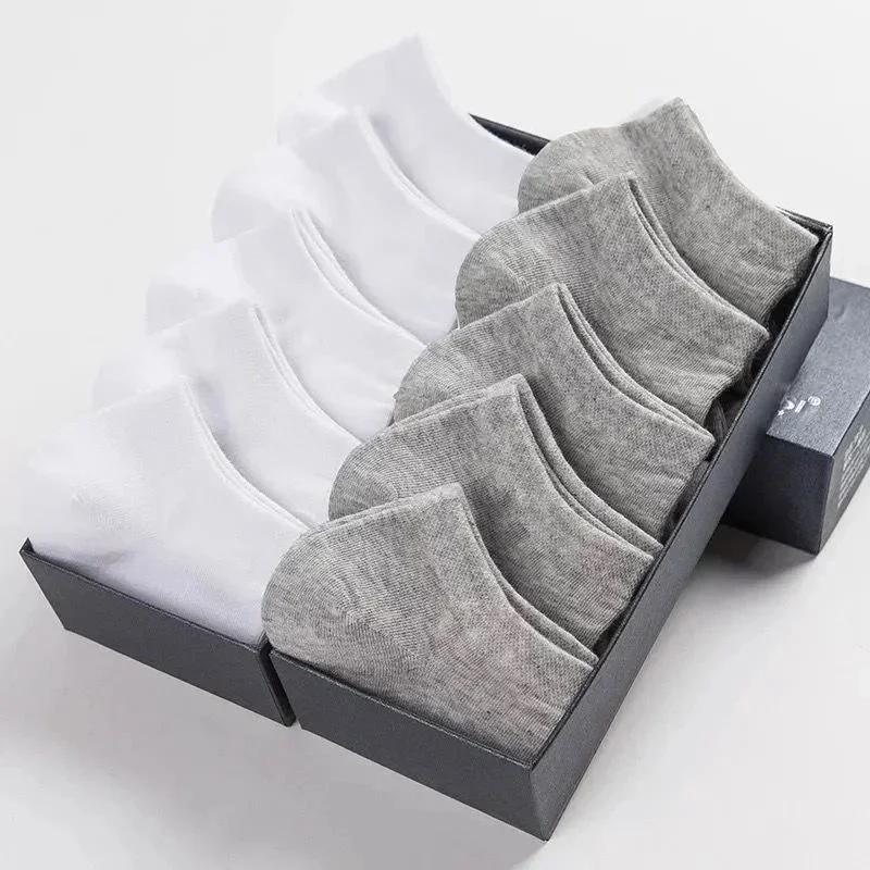 5Pairs Men Simple Boat Socks Summer Spring Breathable Non-slip Silicone Invisible Cotton Socks Male Ankle Sock Slippers Meia