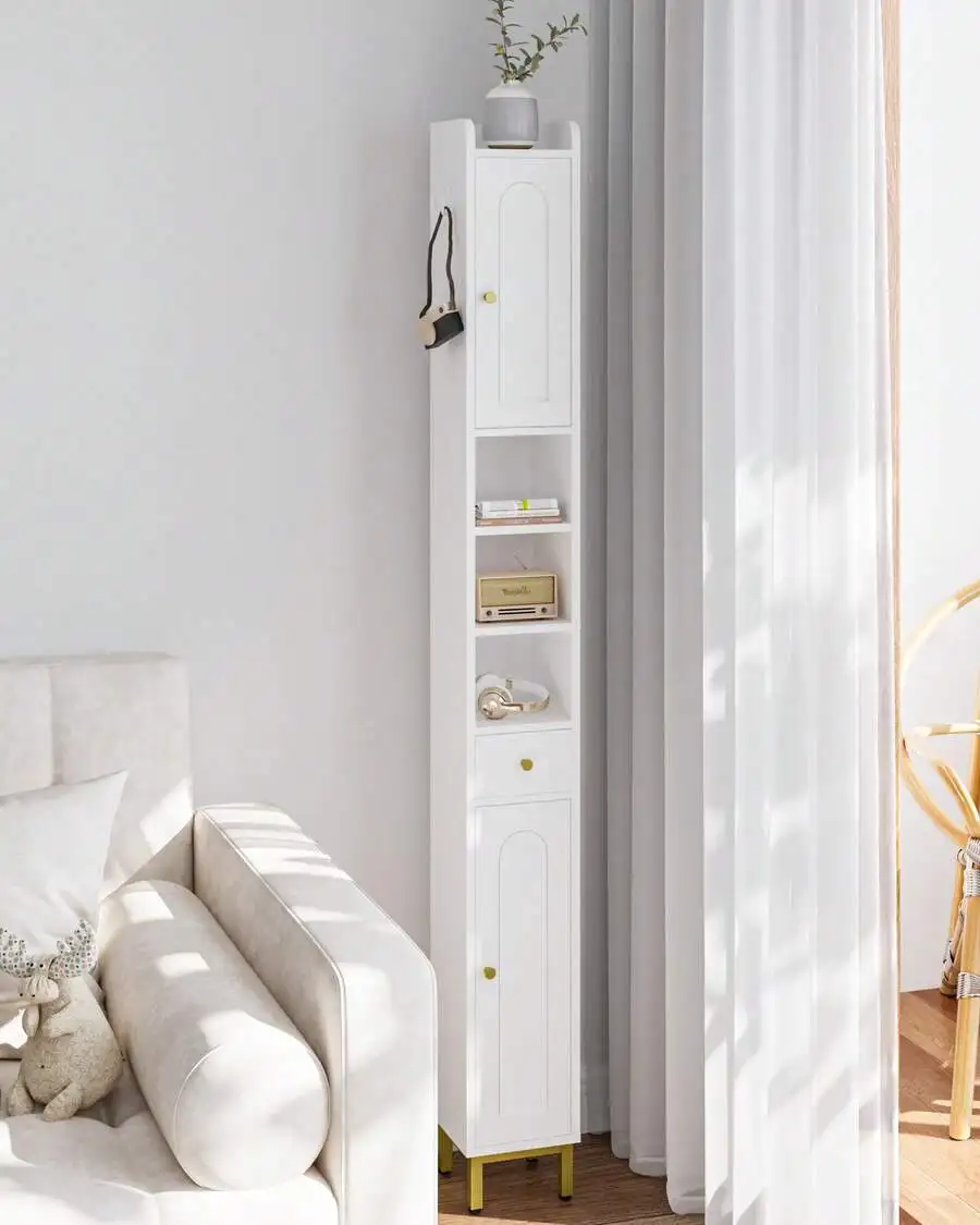 Bathroom Cabinet With Adjustable Shelves, Freestanding Floor Cabinet, Tall Bathroom Storage Cabinet With Doors & Drawer, Narrow