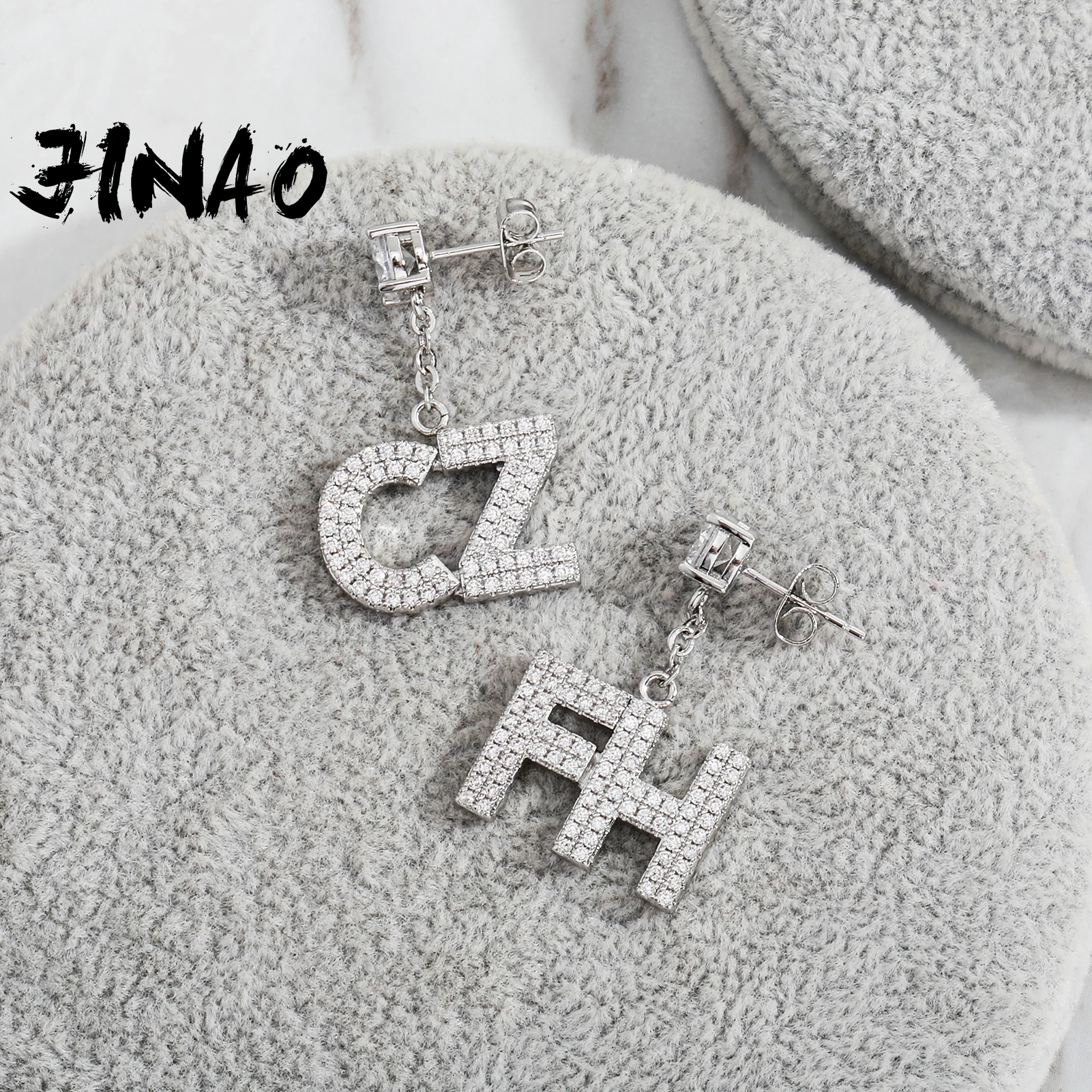 

JINAO 2022 NEW European and American style Custom Stud Earrings Customize Up To Two Letters High Quality AAA+ CZ