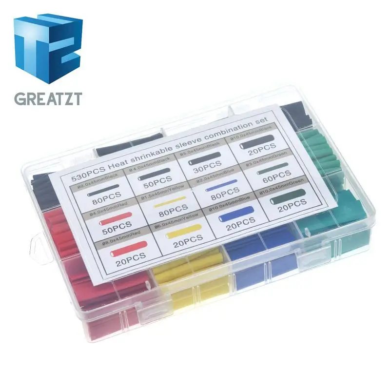 530pcs Heat Shrink Tubing Insulation Shrinkable Tube Assortment Electronic Polyolefin Ratio 2:1 Wrap Wire Cable Sleeve Kit IC