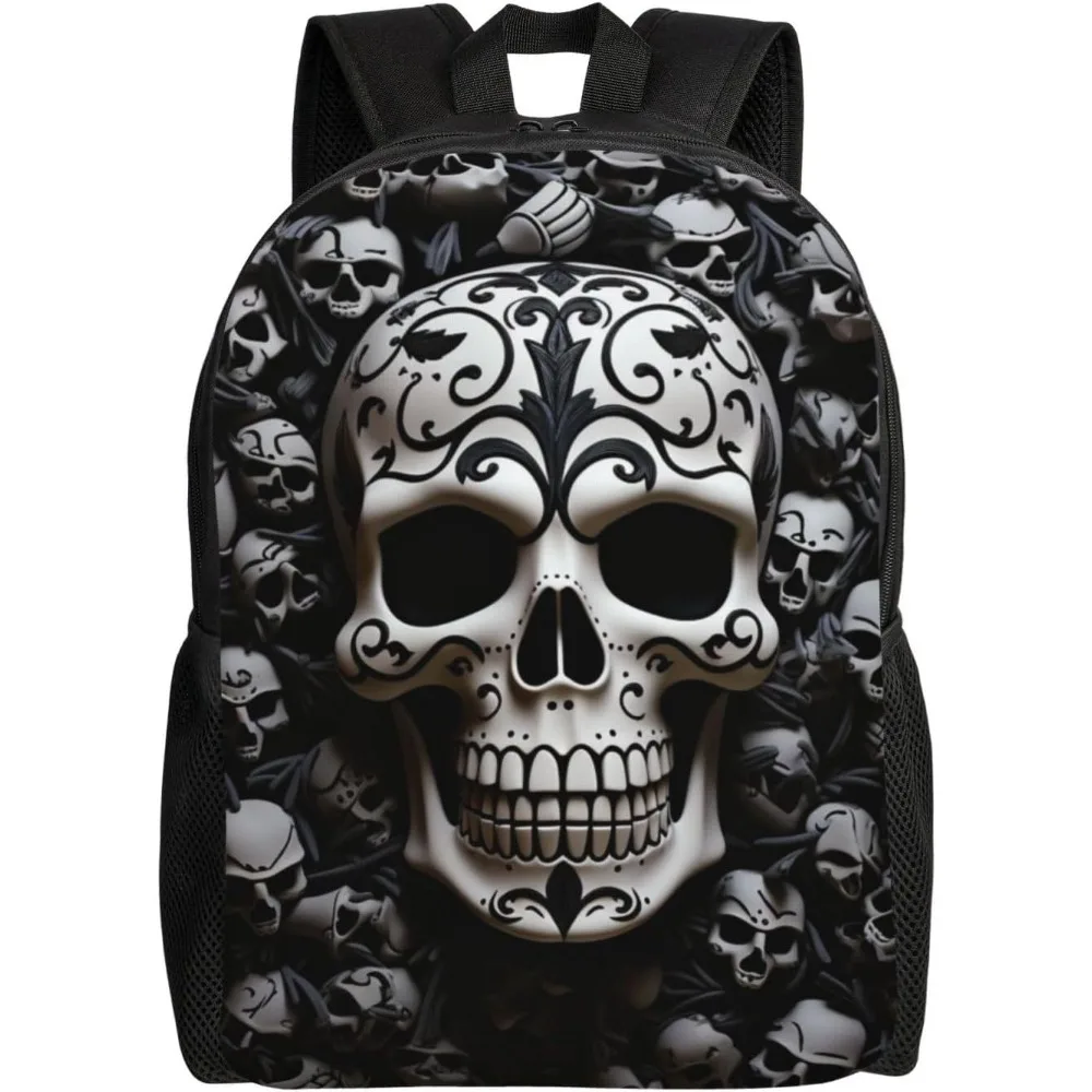

Black And White Skulls Laptop Backpack For Women Men College Backpack Work Business Computer Bag Lightweight Bookbag Teacher