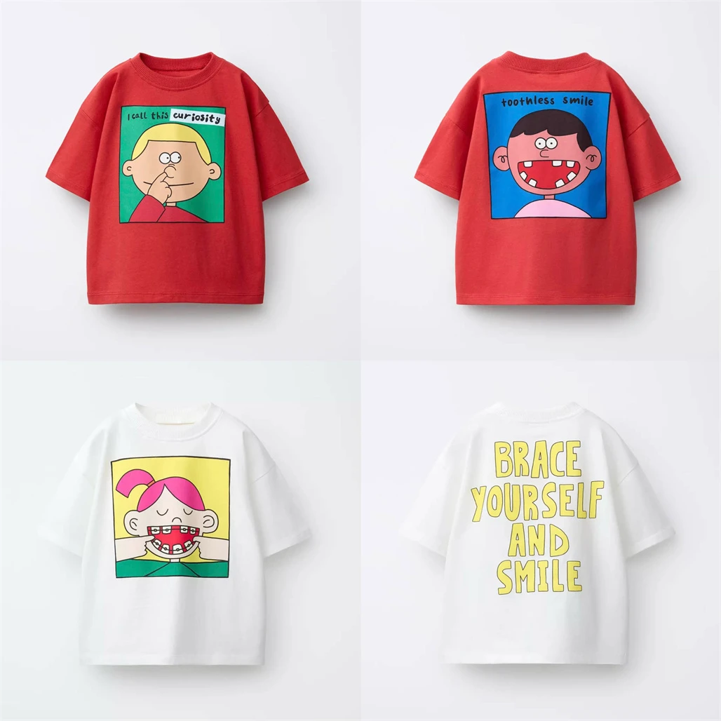 Cartoon Tees Boys Child Short Sleeve New Design Clothing Round Neck Pullover Shirt Toddler All-match Tops Pure Cotton Clothes