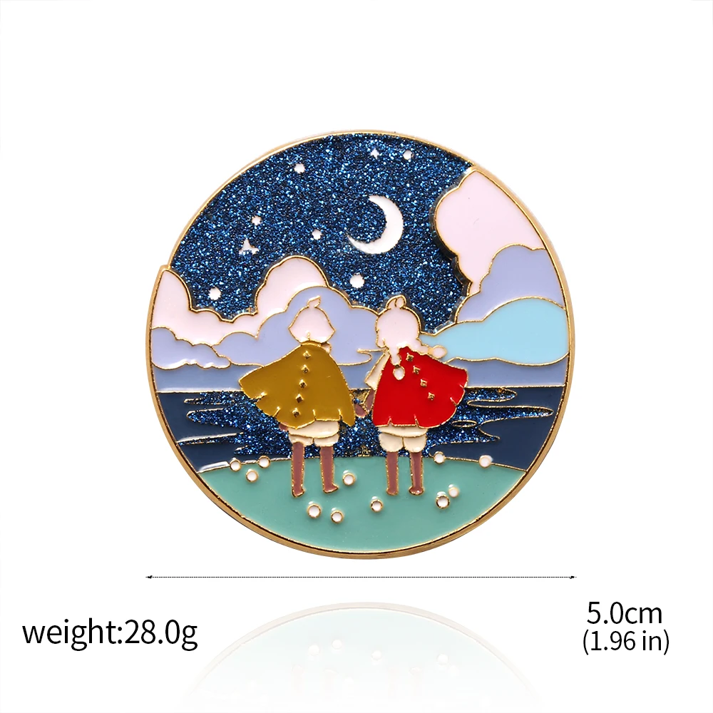 Sky: Light Spinning Enamel Pin Day Night Reversible Spinning Brooches Kids Backpack Clothes Gift Party Jewelry for Friends