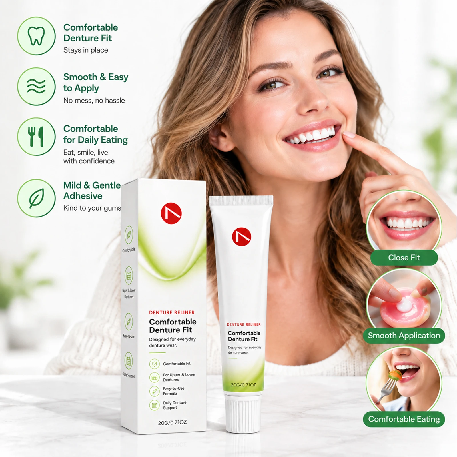Denture Adhesive Cream Hold Firm Fit Comfortable Wear Upper & Lower Dentures Adhesive Prevent Loose Dentures Oral Care