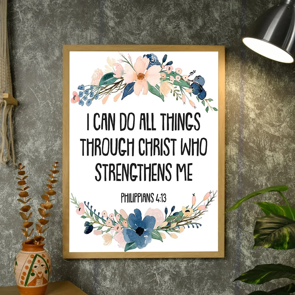 فيليبي 4:13 الكتاب قماش جدار الفن ملهمة المسيحية ديكور المنزل الإيمان هدية الآية الإيجابية الدينية الجدار الشنق