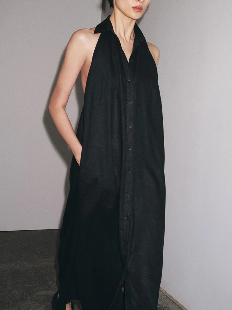 Vestido Largo sin Mangas con Espalda Descubierta y Cuello ter, Nuevo Estilo Veraniego, Hoado, con Cintura Ajustable, Cue...