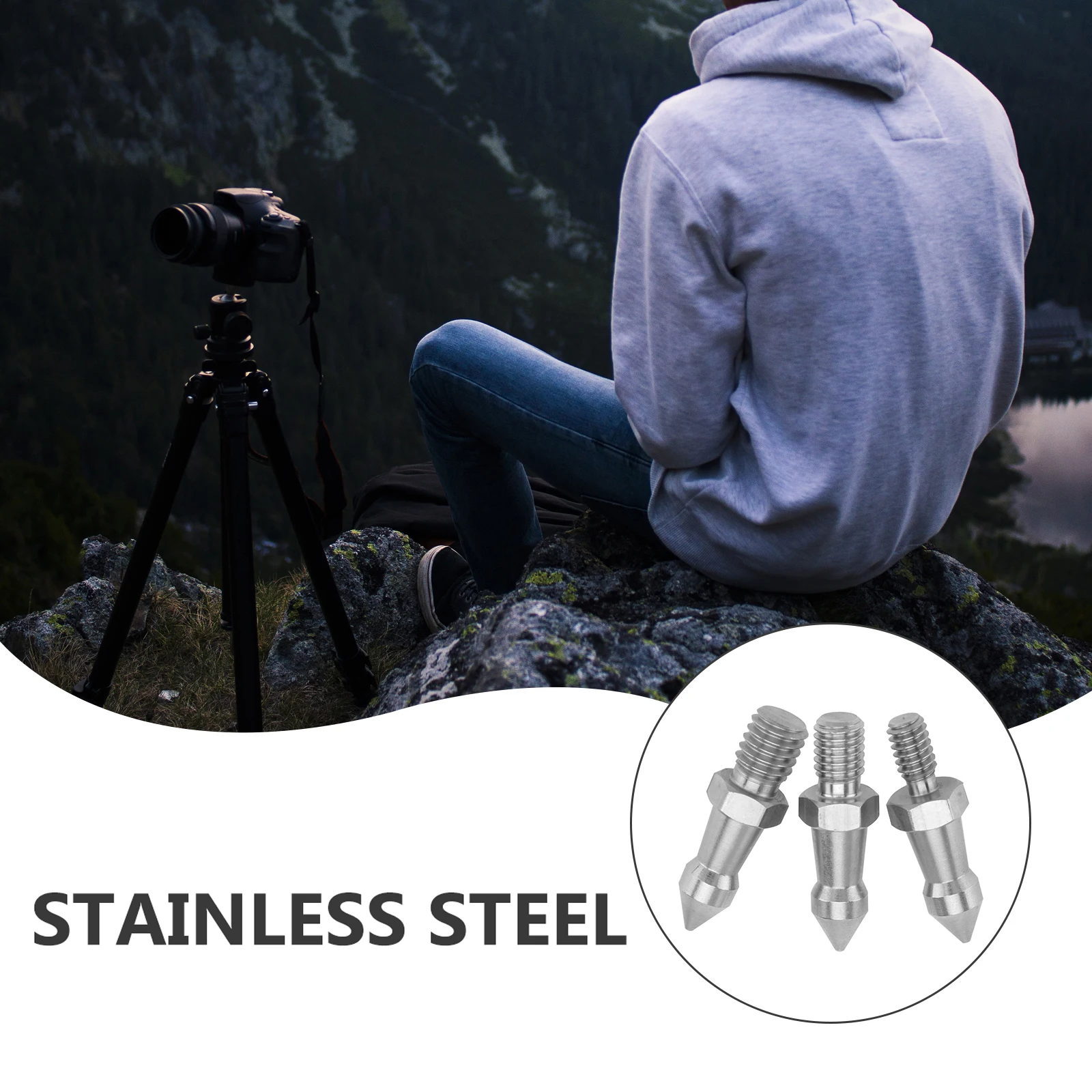 

3 Pcs Foot Nail Trekking Stick Stainless Steel Glide Tack Tripod Accessory Alpenstock