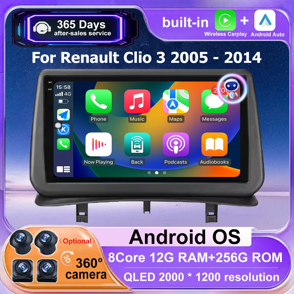 Android 16 Auto For Renault Clio 3 2005-2014 Car Radio Multimedia Video Player GPS Navigation QLED Touch Screen Carplay 4G WIFI