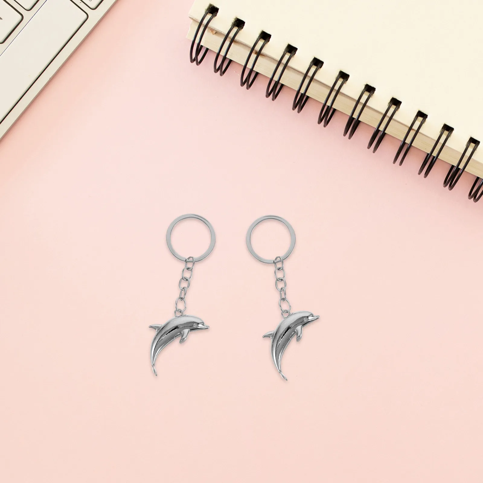 2Pcs Dolphin Keychain Silver Metal 3D Nautical Themed Key Ring for Women Men Ocean Lover Gift Beach Travel Souvenir Keychain