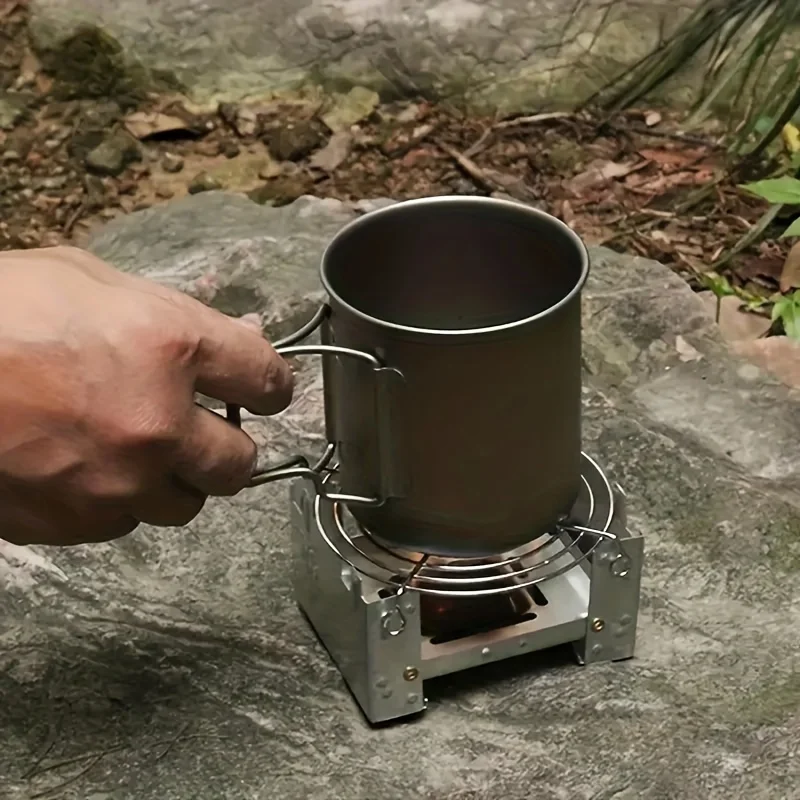 Custom.Compact Folding Pocket Stove - Durable Zinc Alloy Ironwood Camping and Survival, Space-Saving Design, No Ignit