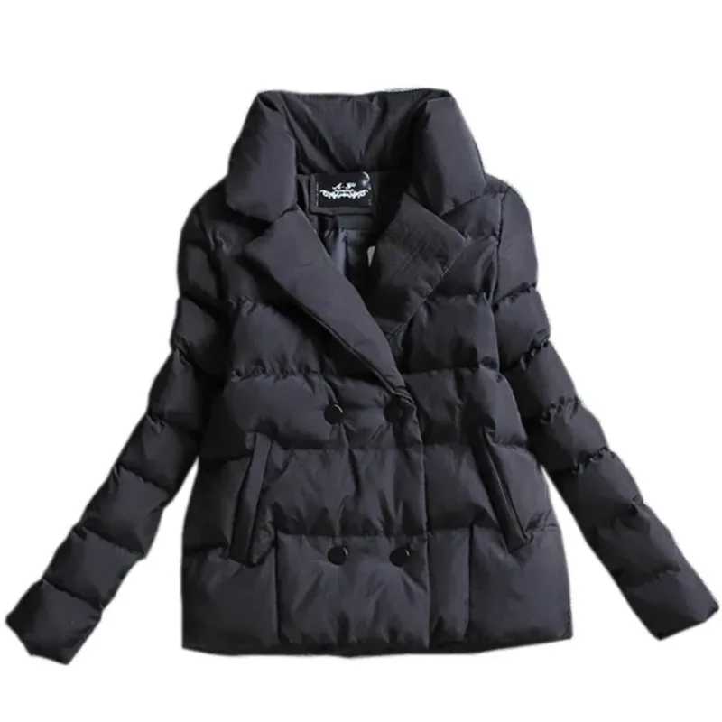 

Winter Short Down Cotton Jacket Women 2023 New Loose Lapels Coat Fashion Pocket Outerwear Single-Breasted Parka Overcoat Female