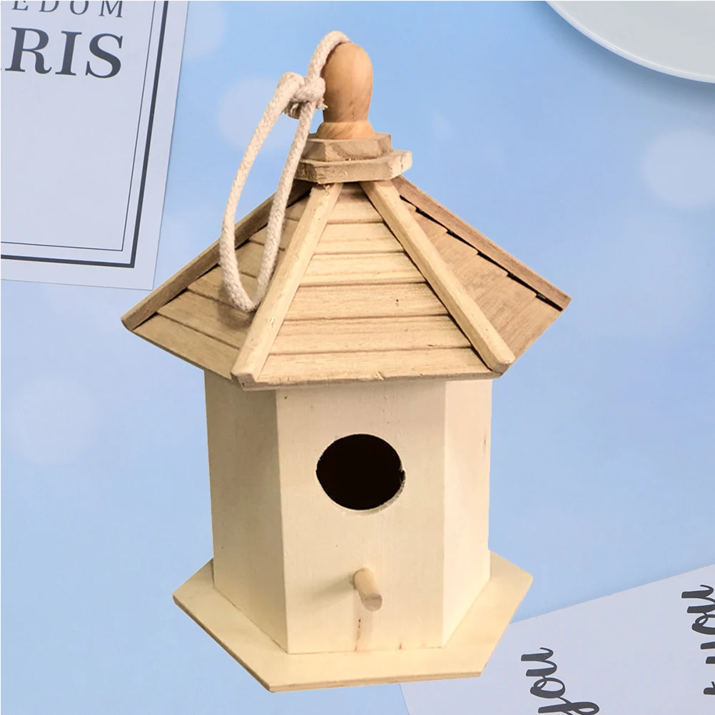 

Wooden Bird House Small Medium Size Hanging Nest Home Decor Durable Real Wood Craft Pet Feeder Tree Wall Branch Garden