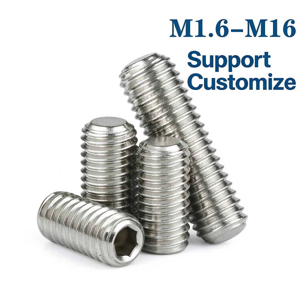 M1.6 M2-M16 DIN913 Stainless Steel Hex Socket Flat Point Set Screw Allen Head Grub Bolt Headless Machine Screw Support Customize
