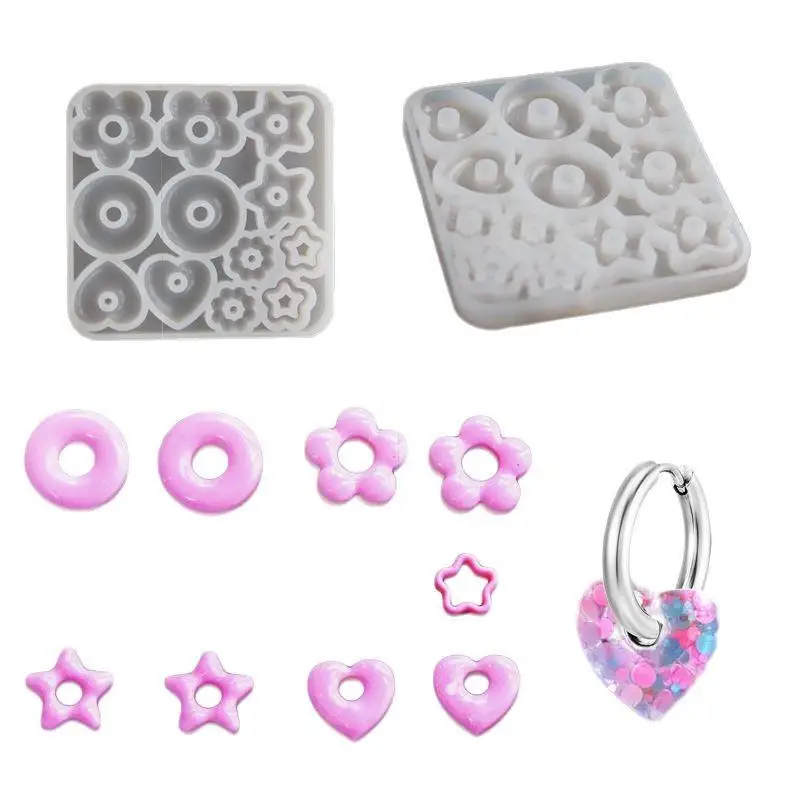 Moldes de jóias multifuncionais coração estrela flor pingente moldes de silicone para brincos de resina pingente criativo moldes de fundição de silicone