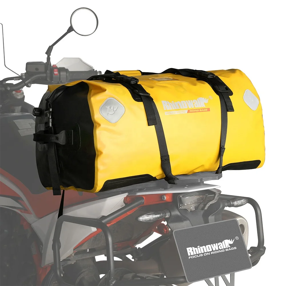 

65L Waterproof Motorcycle Roll-Top Duffle Bag Heavy Duty Dry Pack Tail Rear Luggage for Cycle Adventure Saddle Bag
