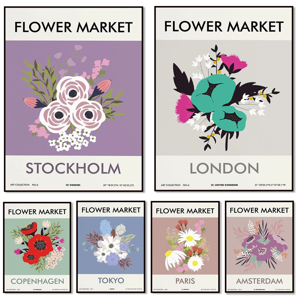 Blumenmarkt-Poster, Blumenmarkt-Galeriewand, florale bedruckbare Wandkunst – sofortiger digitaler Download – Floristen-Geschenk