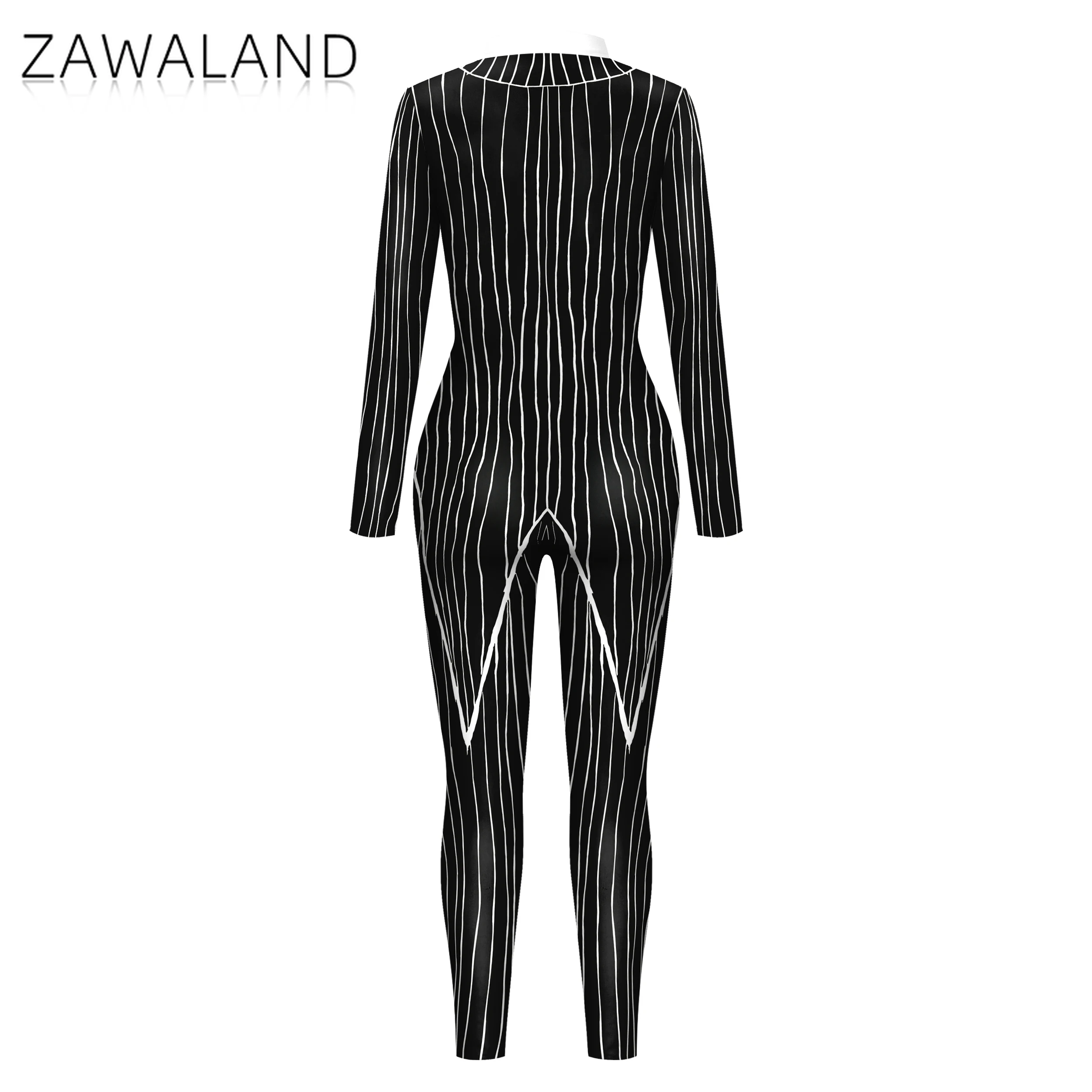 Jack preto branco listra cosplay traje tailcoat impressão bodysuit para o homem festa de halloween desempenho macacão carnaval roupas