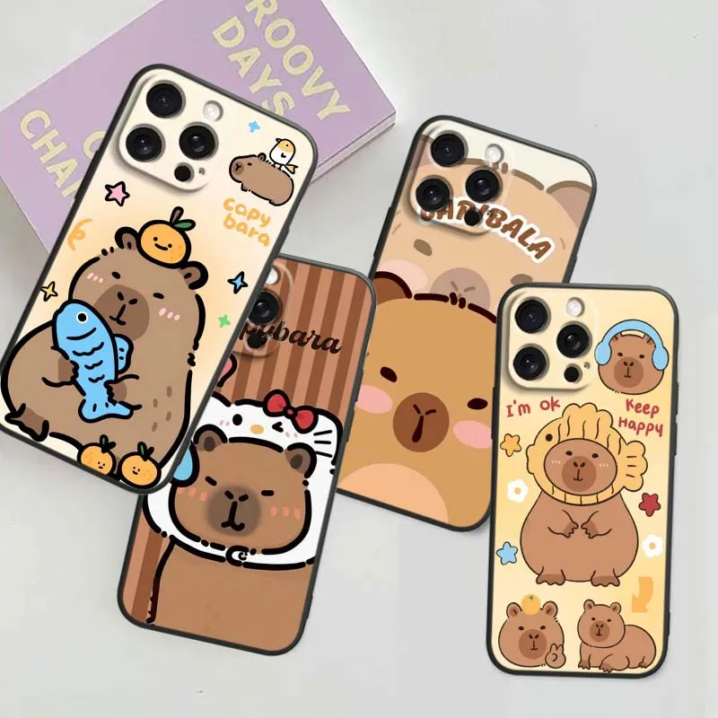 

Capibala Anime Cute Cover For Apple iPhone 17 16 16E 15 14 13 12 11 Pro Max Plus Black Soft Silicone