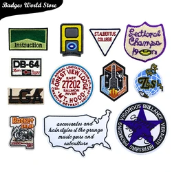 Round Star Car Rocket Us Map Earth Rugby Shield Icon Embroidery Applique Patches For Clothing DIY Iron on Badges on the Backpack