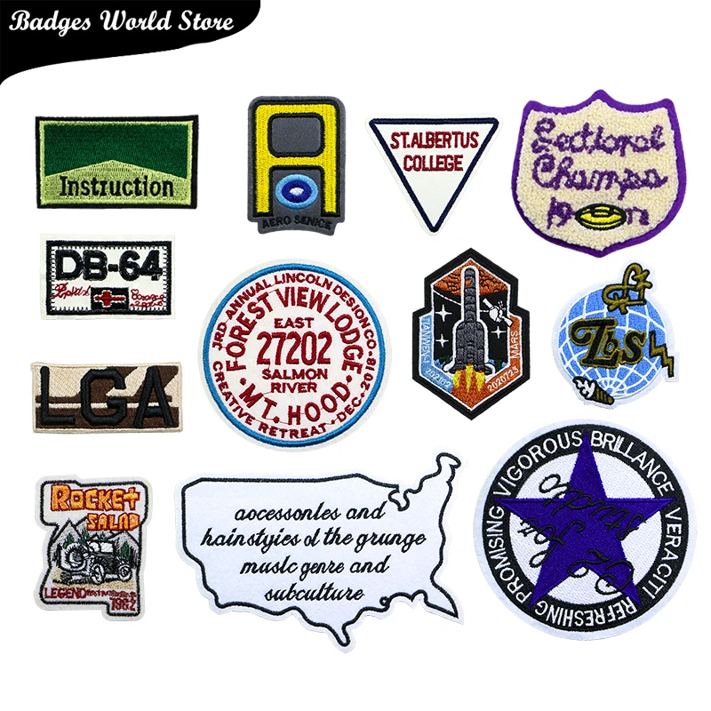Okrągła gwiazda Samochód Rakieta Mapa USA Ziemia Rugby Tarcza Ikona Haft Aplikacja Naszywki Na Odzież DIY Żelazko na Naszywki na Plecak