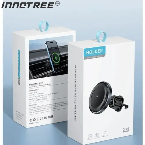 INNOTREE Magsafe対応 携帯電話グリップスタンド 15W急速充電 車載ワイヤレス充電クレードル マグネット式スマホホルダー iPhone 13/14/15/16対応