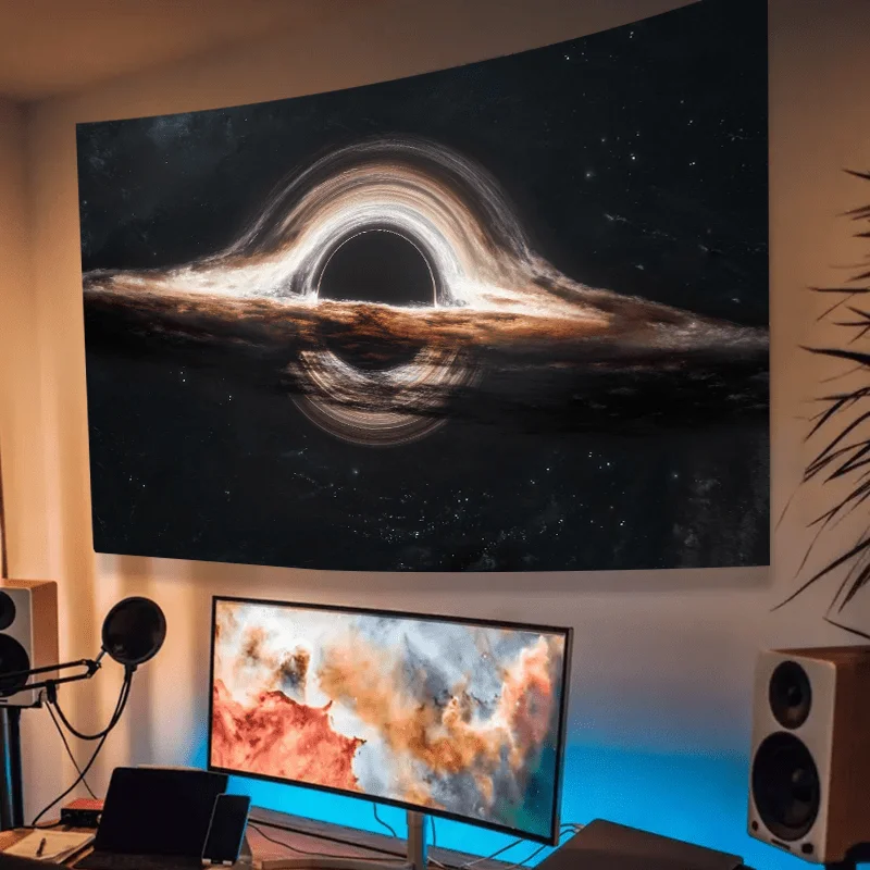 Cosmic Black Hole Tapestry for a Space-Themed Home Office Decor