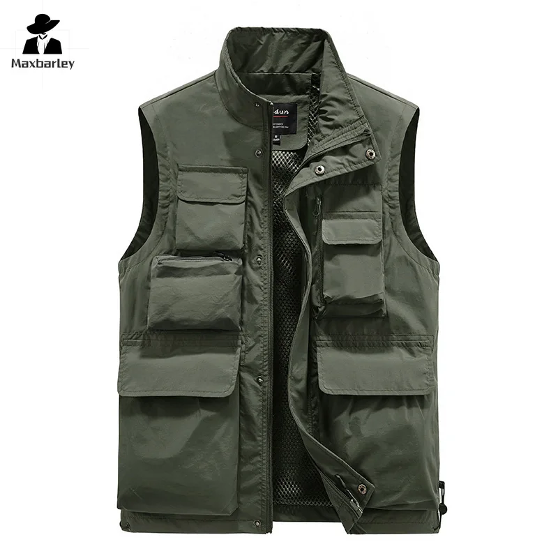 

Autumn Men Outdoor Vest Multi-Pocket Solid Color Fishing Director Reporter Work Waistcoat Photography Casual Vest Jacket Male