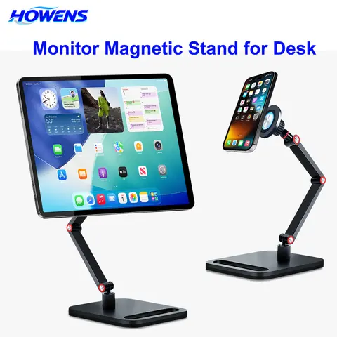 HOWENS Magnetic 360° Rotating Phone Tablet Stand Aluminum Alloy 4.7-13.3" Portable Monitor Holder Strong Load Desktop Mount Arm