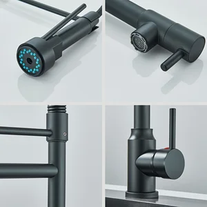 Hoher Bogen zeitgenössischer Kochhahn mit Einzelgurt, mattschwarz, verchromt und gebürstetem Nickel mit 360, 1 Stück ° universellem Teleskoper Spritzer 6 Hauptverkaufskitchen Chrom Tap - №6