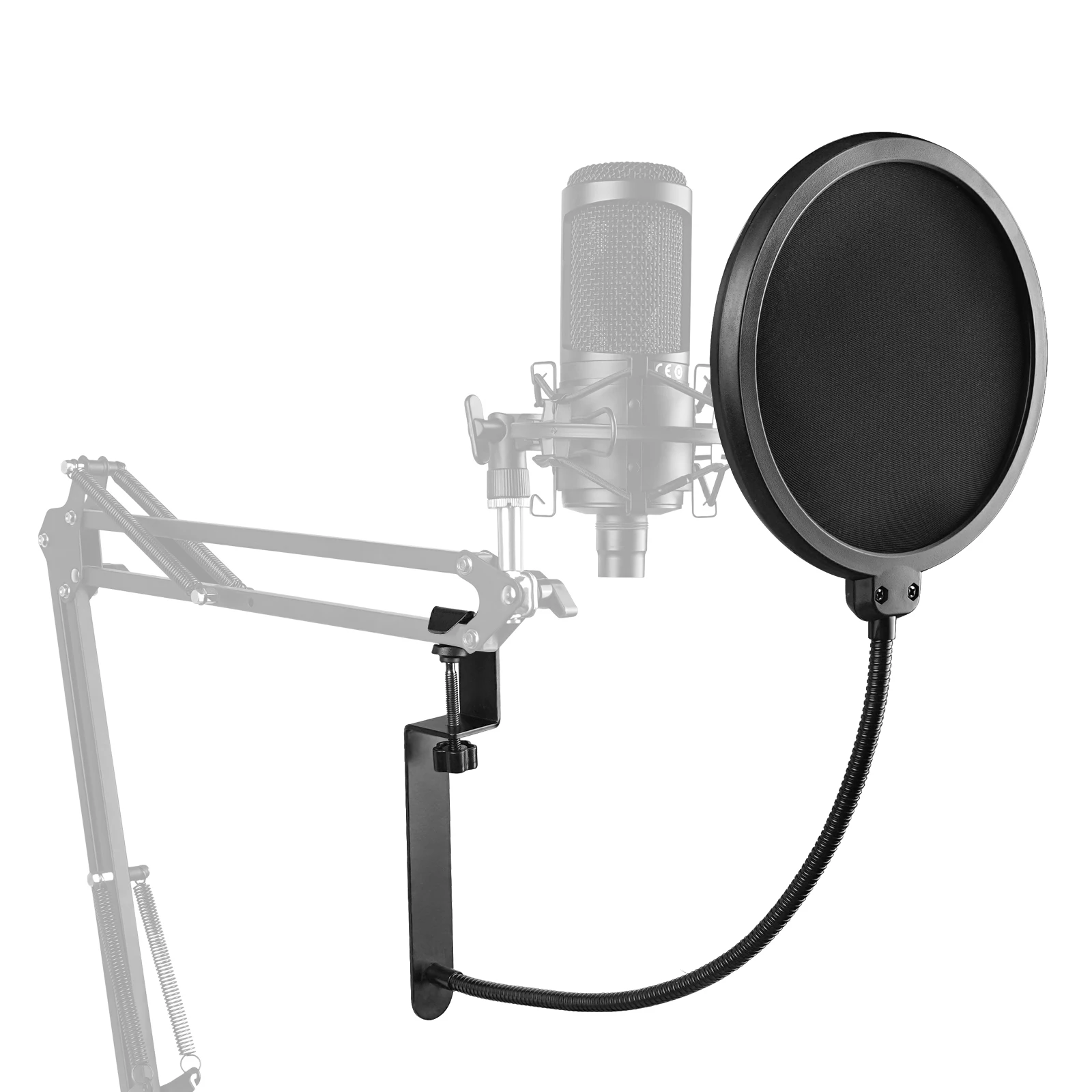 Geekria for Creators Mic Pop Filter, 5 Inch Microphone Filter Shield, Flexible Gooseneck Antipop Mask with Extended C-Clamp