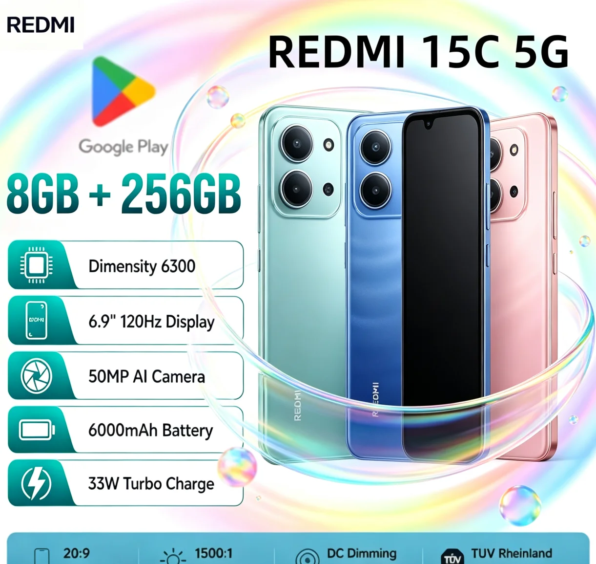 Flash Deal 2026 Redmi 15C Cost‑Efficient Unlocked Mobile Phone 8+256GB Built‑in Storage Dual‑SIM Dual Standby Global Android