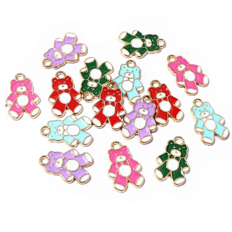Breloques ours en émail en alliage métallique, mélange de couleurs aléatoires, pendentif bricolage, bijoux exécutifs pour bracelet et collier, 16x10mm, 20 pièces