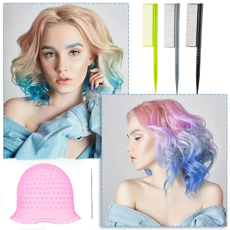 

Профессиональные парикмахерские инструменты для окрашивания волос, 2 шт., противоскользящая расческа для волос с заостренным хвостом и шапка для окрашивания волос, набор для парикмахерской укладки